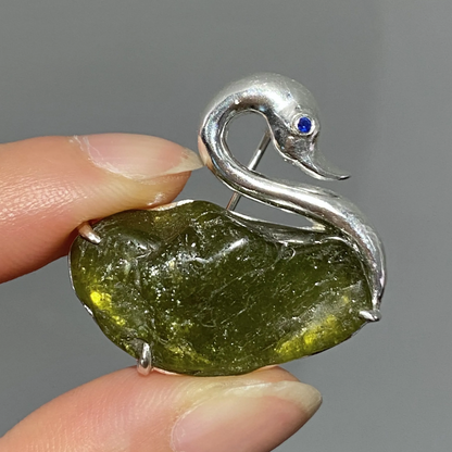 Swan Brooch Pendant | 925 Silver & Raw Tourmaline | Handmade Nature Amulet Gift for Her