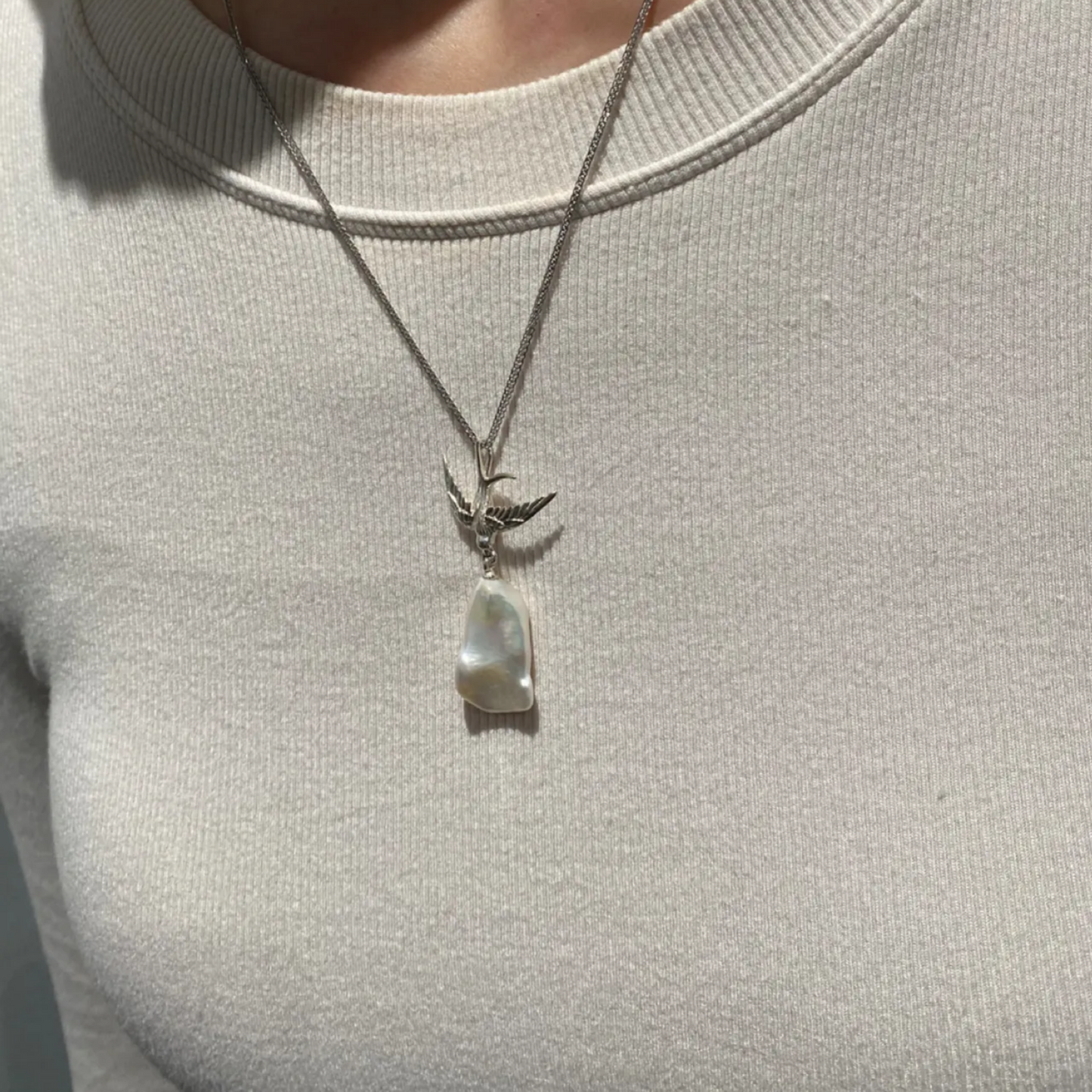 925 Silver Swallow Pearl Pendant | Handmade Bird Necklace | Natural Baroque Pearl Jewelry | Emotional Gift for Women