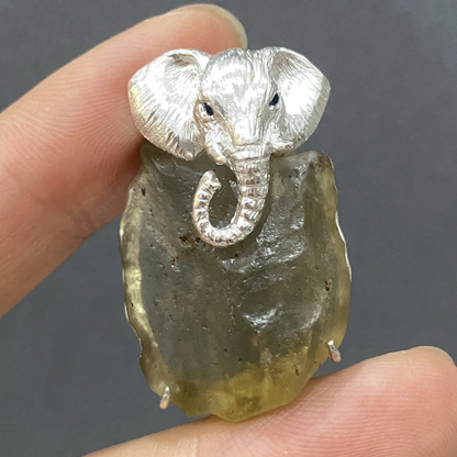 Elephant Pendant in 925 Silver & Meteorite | Handmade Strength Totem Necklace | Protective Gift for Him or Her