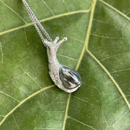Snail Pendant Necklace | 925 Silver with Keshi Pearl | Handmade Animal Totem Gift for Her