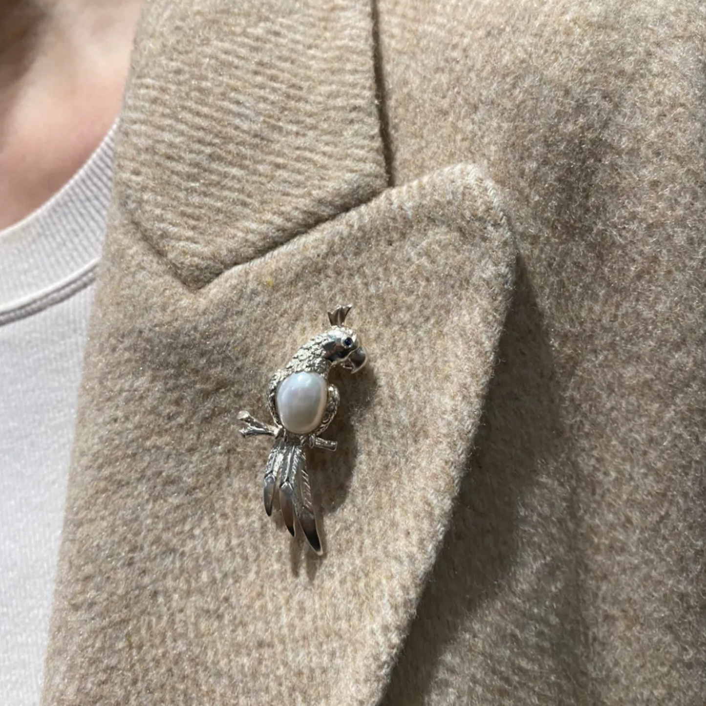 Parrot Brooch Pendant 2-in-1 | 925 Silver & Pearl | Handmade Nature Gift for Her