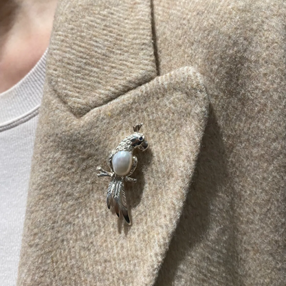 Parrot Brooch Pendant 2-in-1 | 925 Silver & Pearl | Handmade Nature Gift for Her