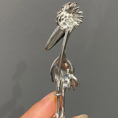 925 Silver Pelican Brooch Pendant | Sapphire Eyes & Enamel Body | Family Guardian Jewelry | Gift for Mom or Wife Anniversary