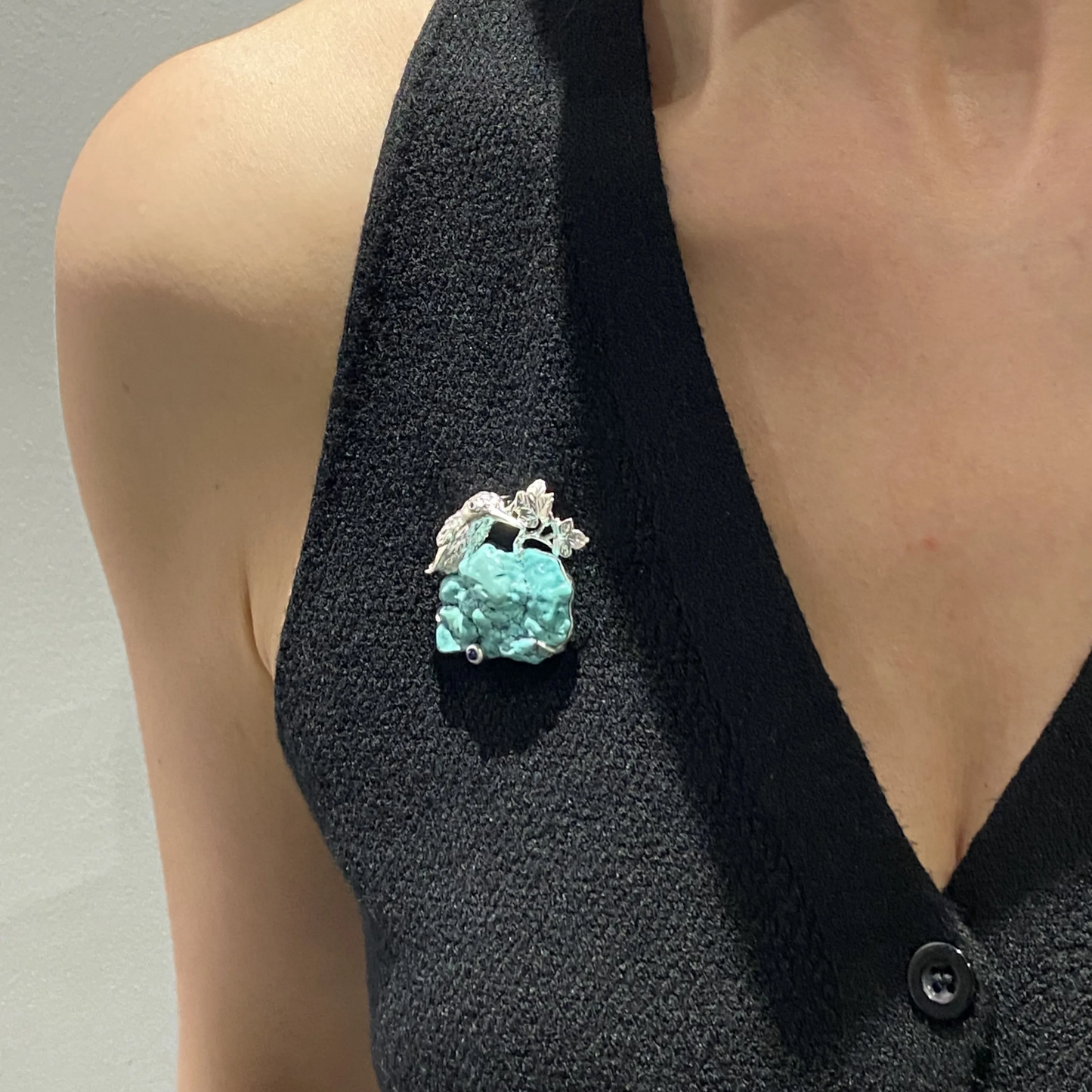 Turquoise Bird Brooch Pendant | 925 Silver Animal Jewelry | Handmade Healing Gift for Her