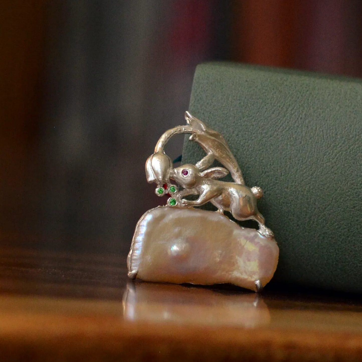 Rabbit Brooch Pendant 2-in-1 | 925 Silver & Freshwater Pearl | Handmade Fairy Tale Gift for Her