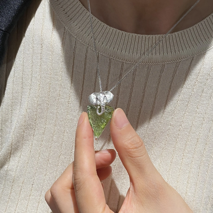 Elephant Totem Brooch Pendant | Natural Green Tourmaline & 925 Silver | Spiritual Animal Amulet Gift for Him & Her