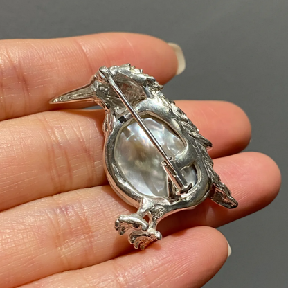 Bird Brooch Pendant | 925 Silver, Pearl & Sapphire | Handmade Nature Jewelry Gift for Her