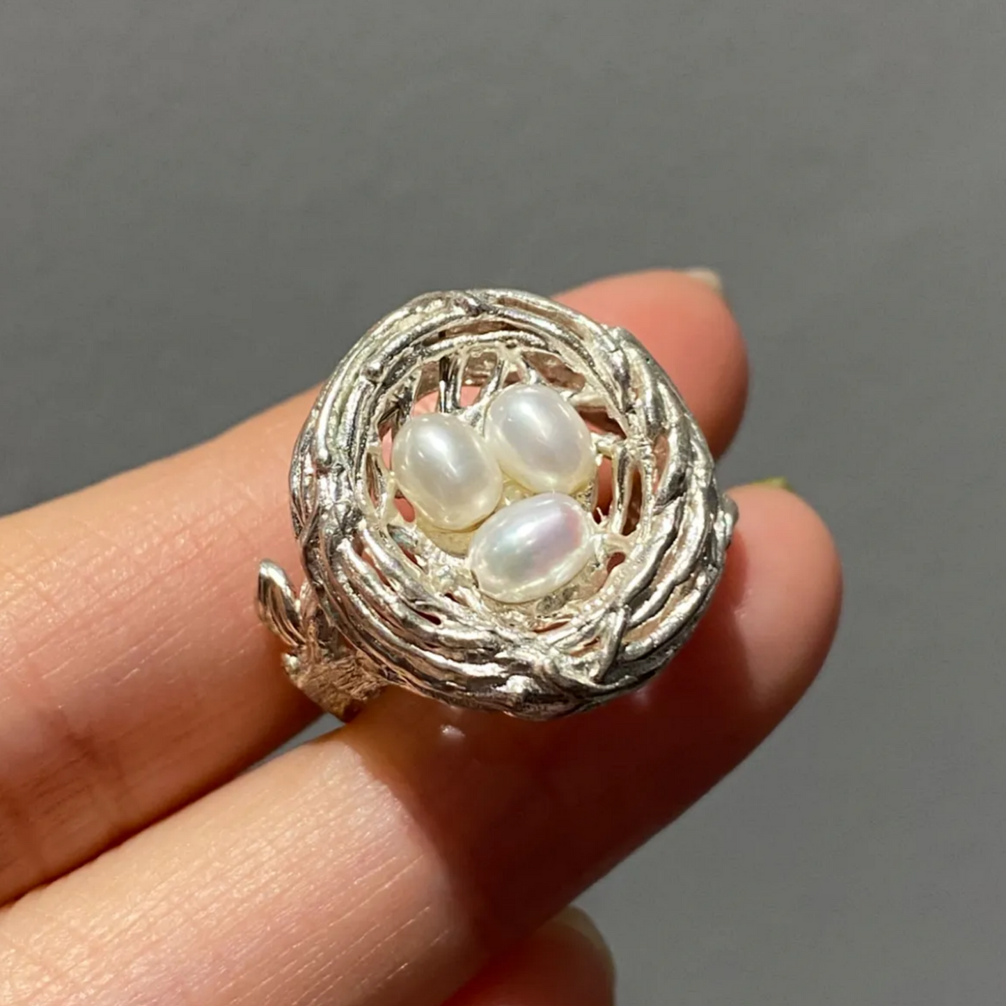 925 Silver Bird Nest Ring | Pearl Nature Jewelry | Handmade Branch Design | Symbol of Home & Love | Gift for Mother or Partner