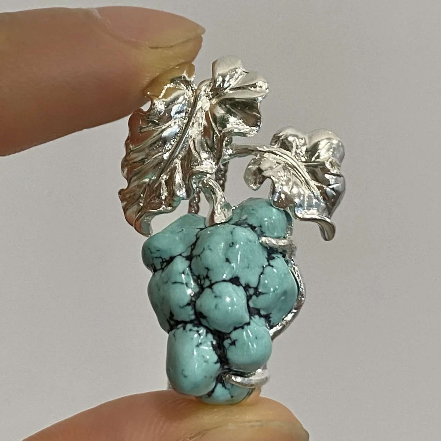 Turquoise Grape Necklace | Handmade 925 Silver Pendant | Nature-Inspired Gift for Her