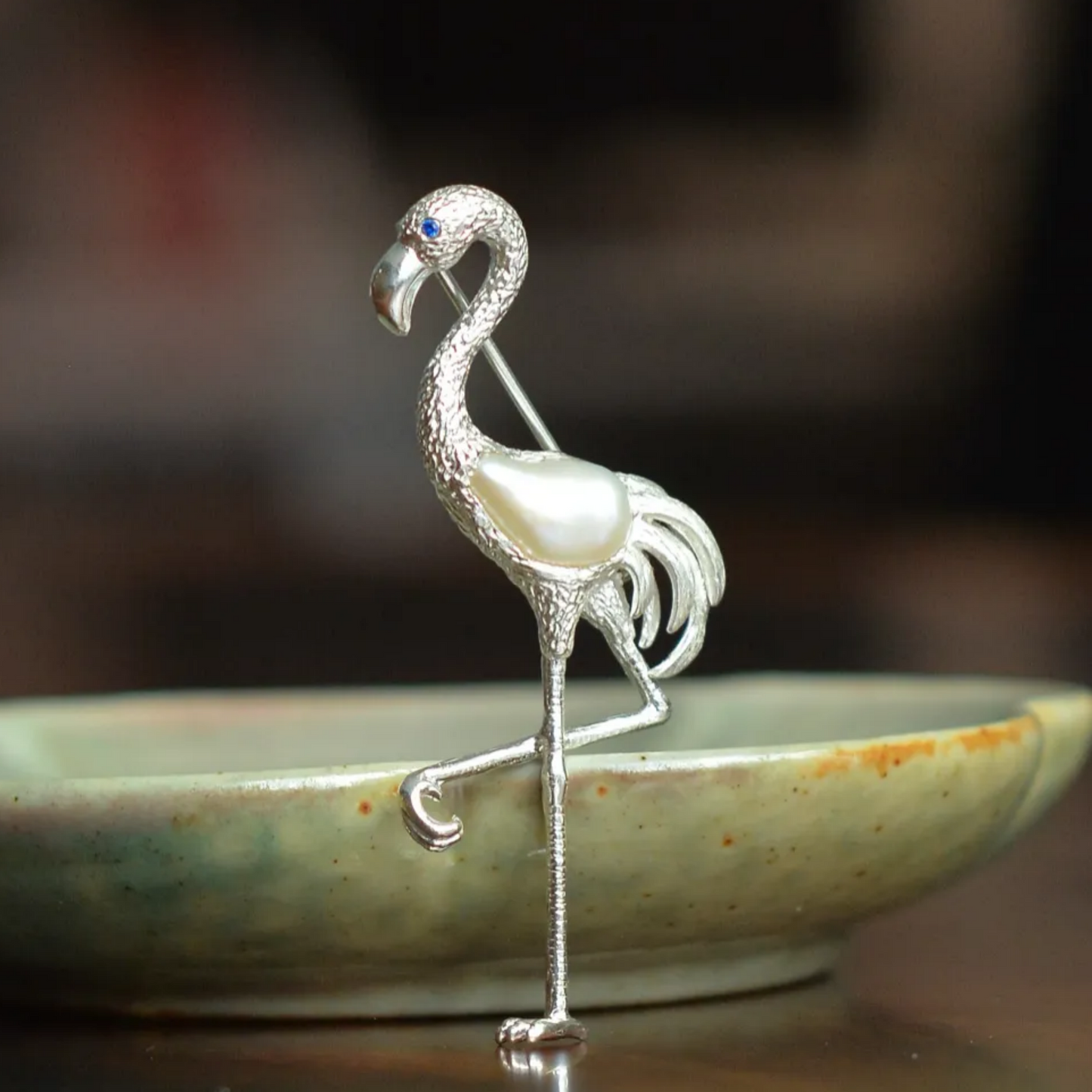 925 Silver Flamingo Brooch Pendant | Pearl Bird Jewelry | Handmade Elegant Gift for Women | Balance & Grace Symbol Pin