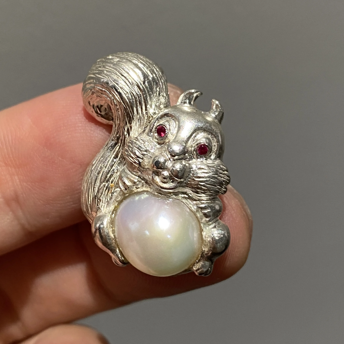 925 Silver Squirrel Pendant | Pearl & Ruby Animal Necklace | Handmade Silver Jewelry | Gift for Dreamers & Quiet Souls