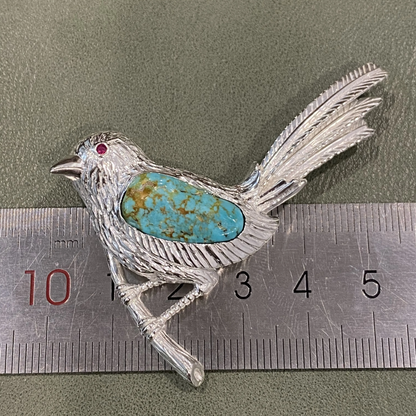 Magpie Brooch Pendant in 925 Silver & Natural Turquoise | Handmade Bird Totem Jewelry | Gift for Her or Nature Lovers