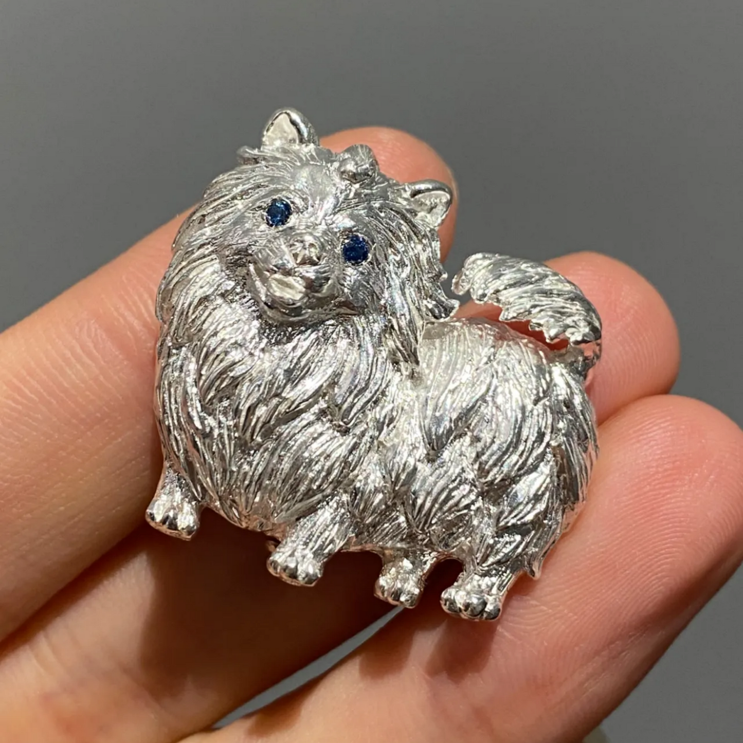 925 Silver Dog Brooch Pendant | Pomeranian Jewelry | Sapphire Eyes Pin | Handmade Gift for Pet Lovers & Friends