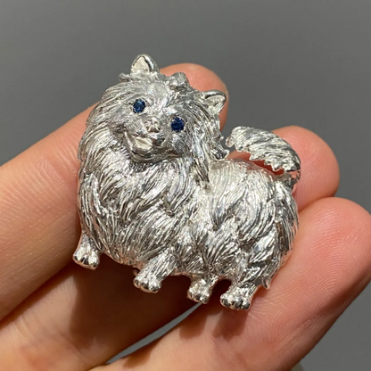 925 Silver Dog Brooch Pendant | Pomeranian Jewelry | Sapphire Eyes Pin | Handmade Gift for Pet Lovers & Friends