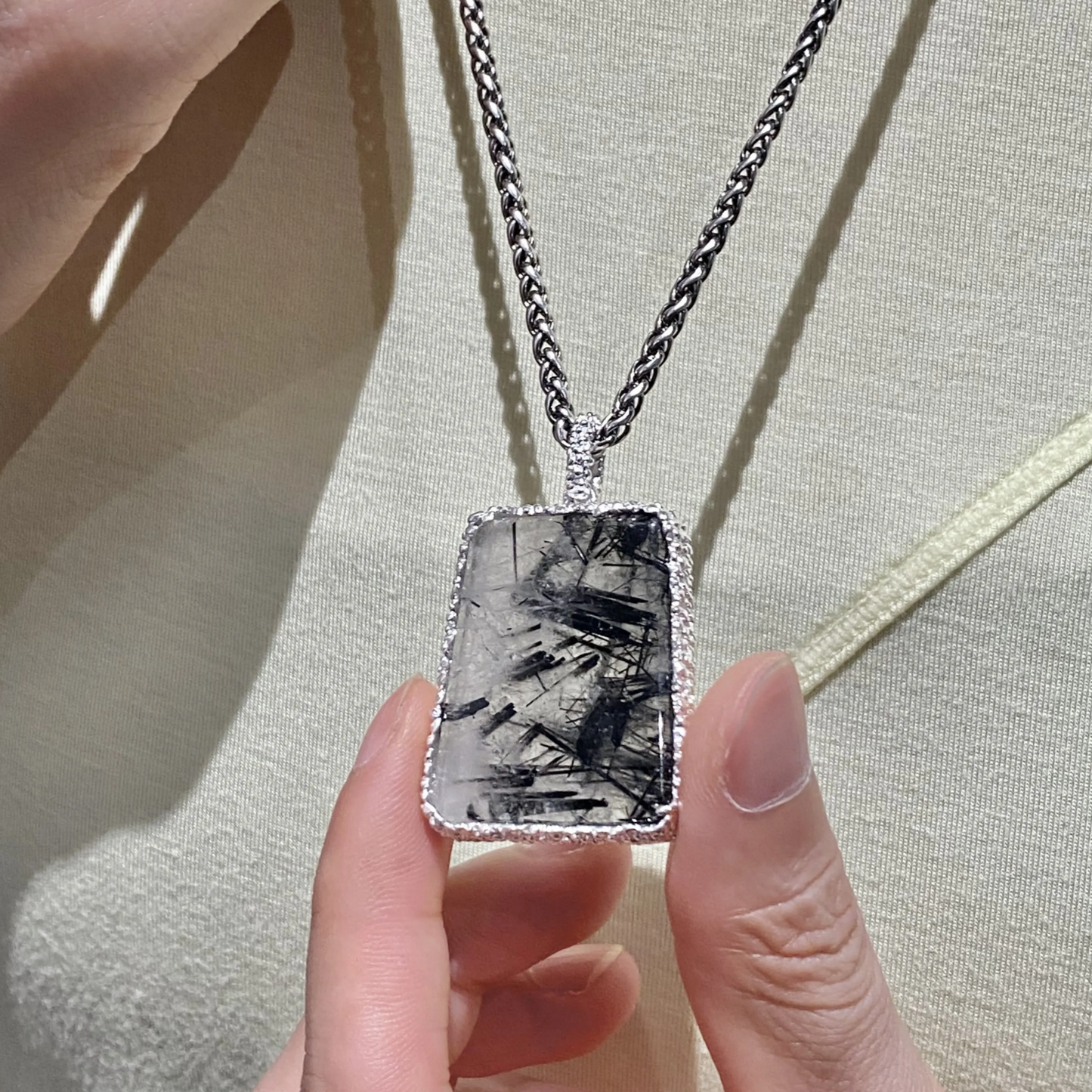 Natural Rutile Quartz Pendant | 925 Silver Tourmalinated Necklace | Raw Crystal Healing Jewelry Gift for Her or Him