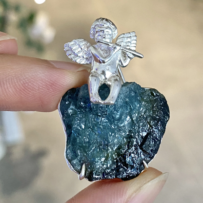 Angel Brooch Pendant | 925 Silver & Raw Tourmaline | Handmade Spiritual Jewelry Gift for Love & Protection