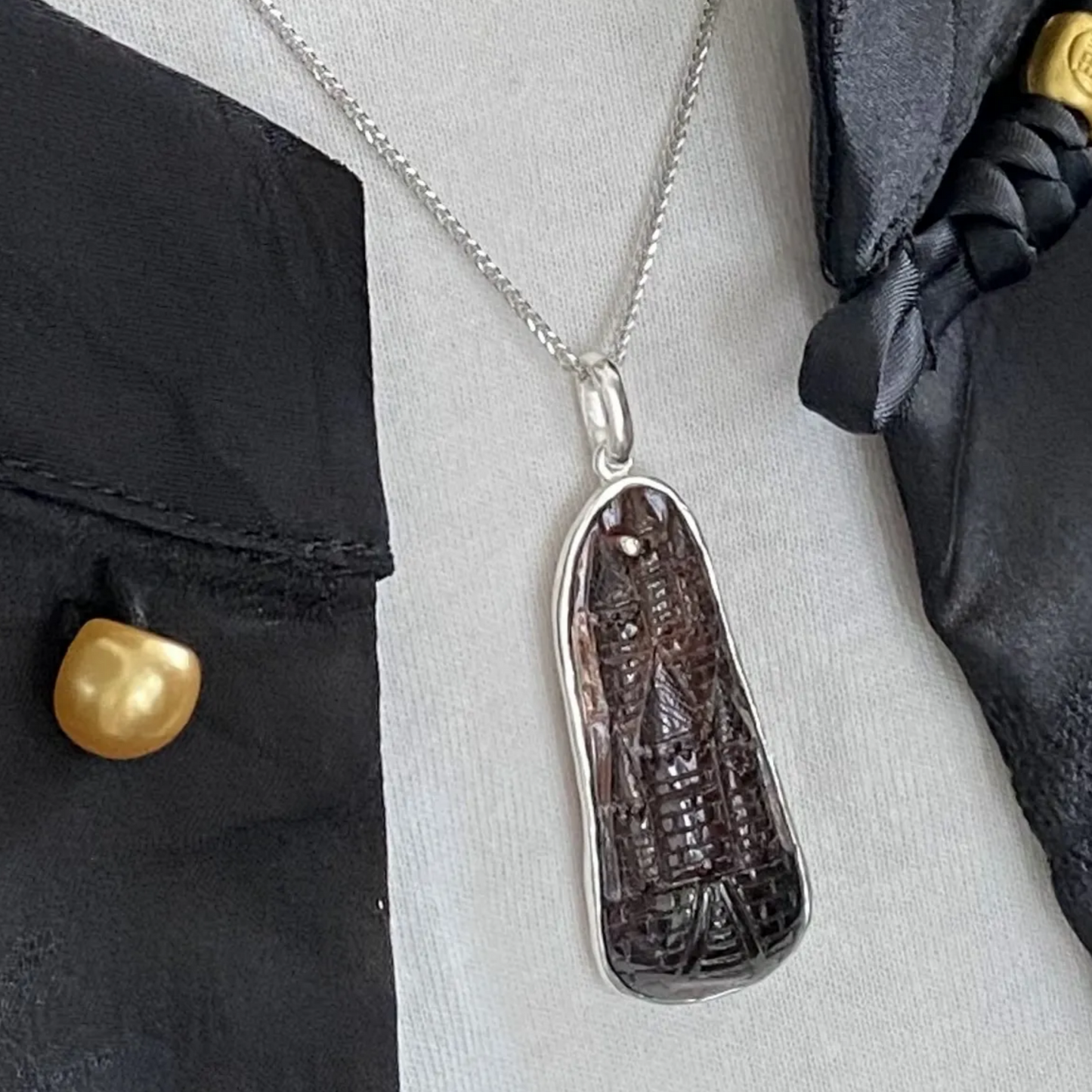 Natural Tourmaline Carved Pendant | 925 Silver Necklace | Handmade Gemstone Jewelry Gift for Her