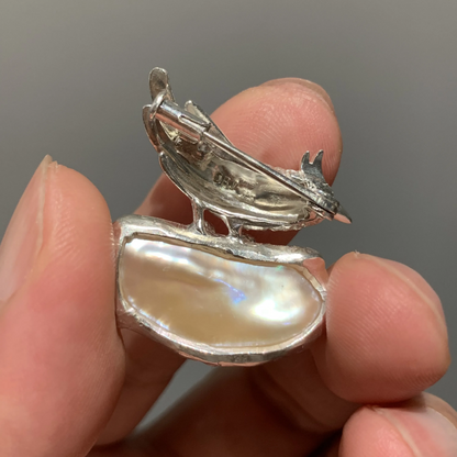 925 Silver Bird Brooch Pendant | Baroque Pearl & Sapphire Jewelry | Handmade Gift for Women