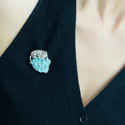 925 Silver Leopard Brooch Pendant | Turquoise & Ruby Animal Jewelry | Handmade Totem Gift for Strength & Courage