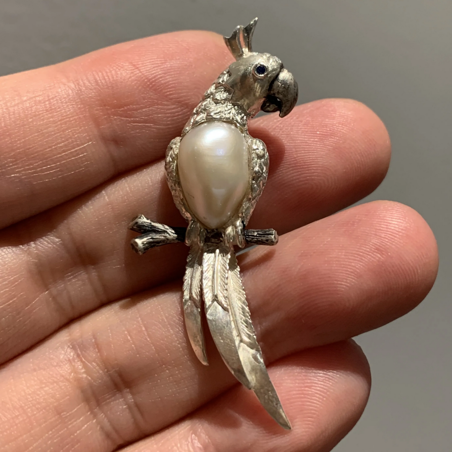 Parrot Brooch Pendant 2-in-1 | 925 Silver & Pearl | Handmade Nature Gift for Her