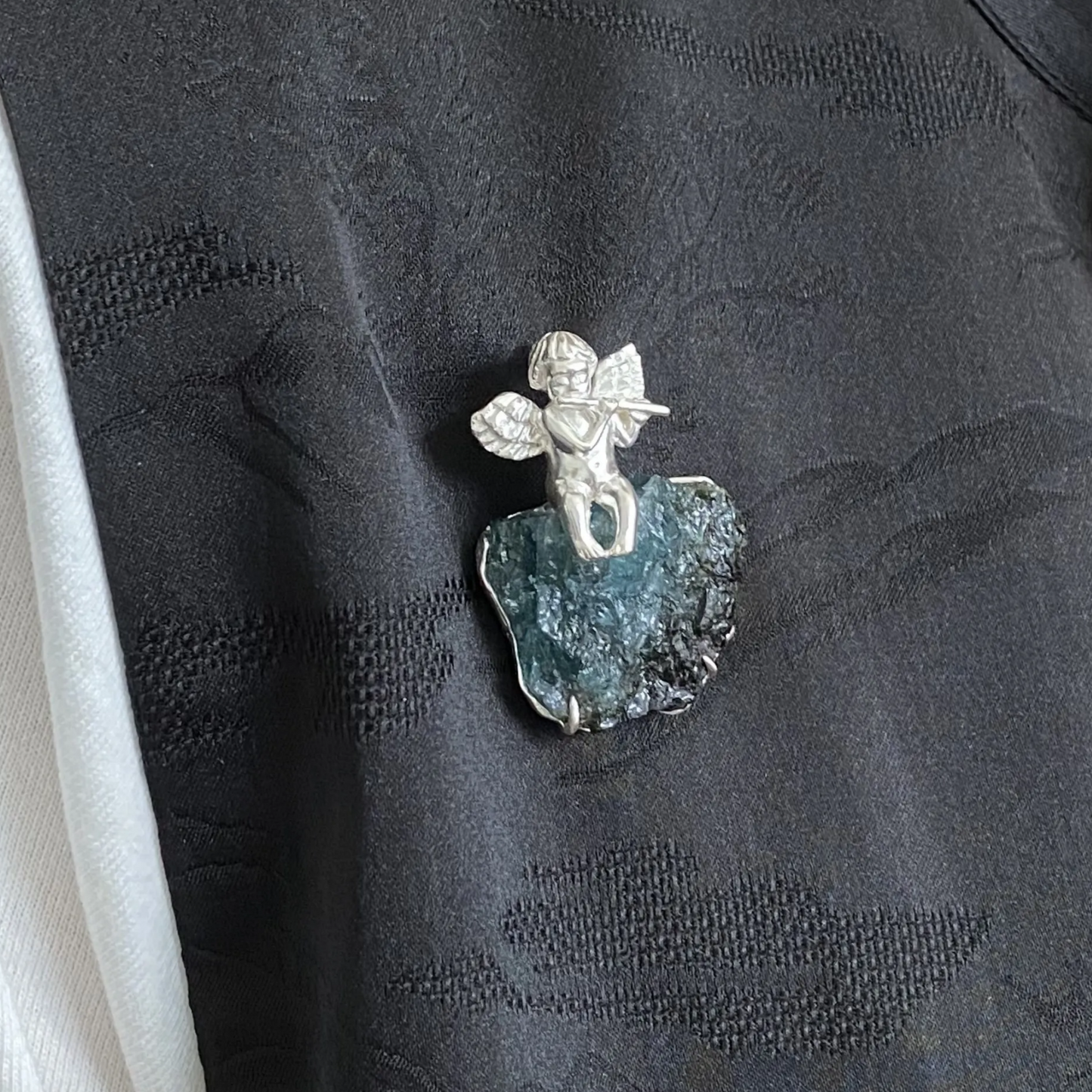 Angel Brooch Pendant | 925 Silver & Raw Tourmaline | Handmade Spiritual Jewelry Gift for Love & Protection