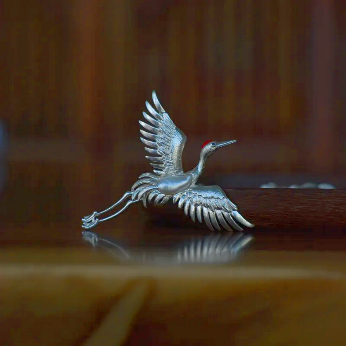 925 Silver Crane Brooch Pendant | Baroque Pearl Bird Jewelry | Oriental Handmade Gift for Mom or Elder | Blessing Totem Pin