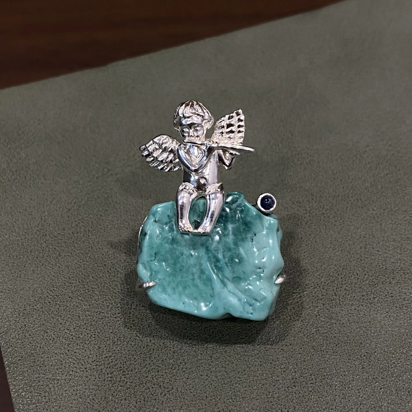 Angel Brooch Pendant | 925 Silver & Raw Turquoise | Handmade Spiritual Gift for Her