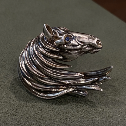 Horse Brooch Pendant | 925 Silver & Sapphire Eye | Handmade Animal Totem Jewelry Gift for Strength & Freedom