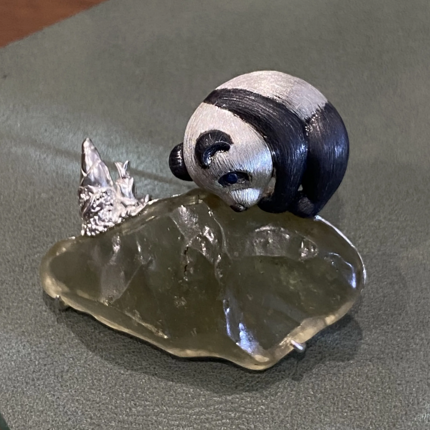 Panda Brooch Pendant in 925 Silver & Natural Glass | Handmade Animal Totem Jewelry | Nature Lover Gift for Her