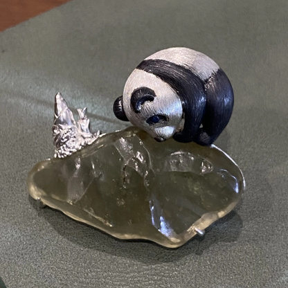 Panda Brooch Pendant in 925 Silver & Natural Glass | Handmade Animal Totem Jewelry | Nature Lover Gift for Her