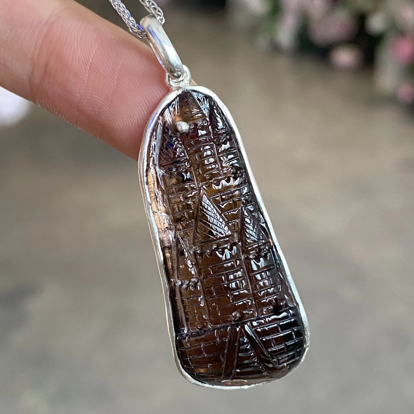 Natural Tourmaline Carved Pendant | 925 Silver Necklace | Handmade Gemstone Jewelry Gift for Her