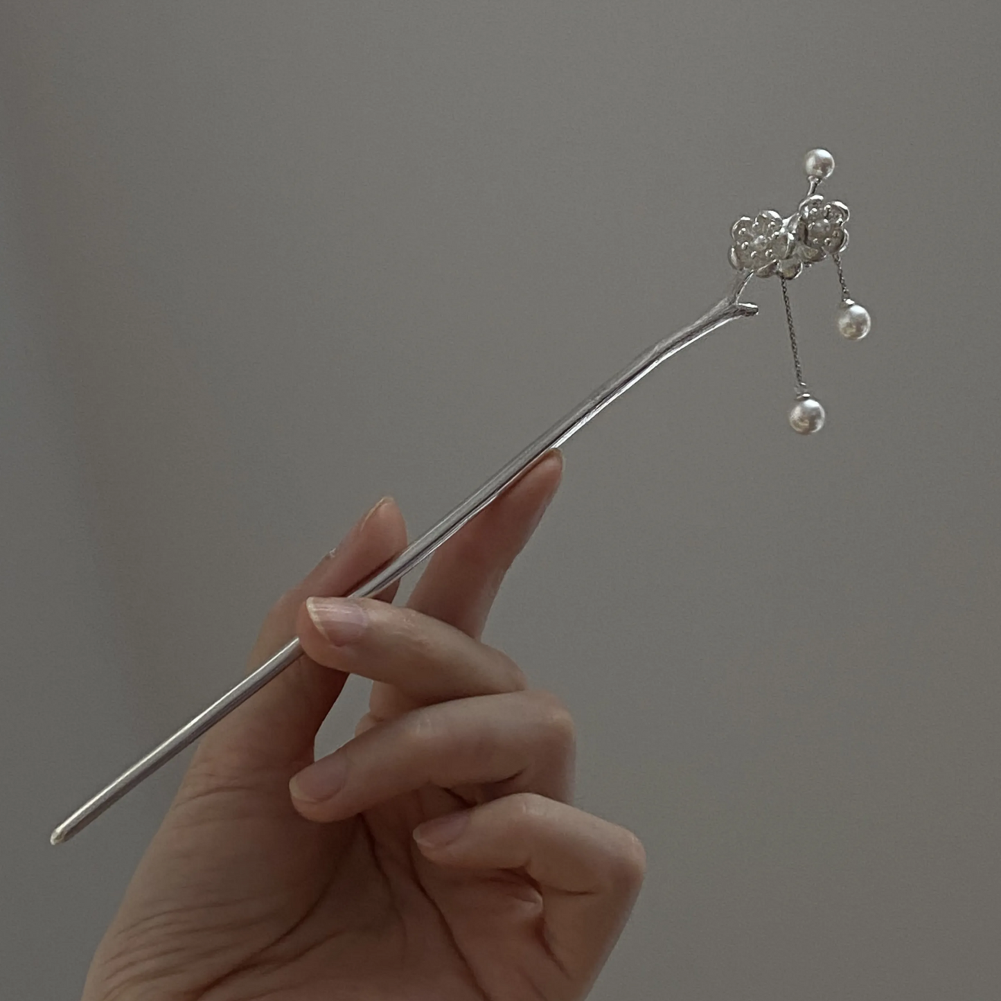 Silver Hair Stick with Pearls | Handmade Floral Hairpin | Elegant Bridal & Hanfu Gift for Her