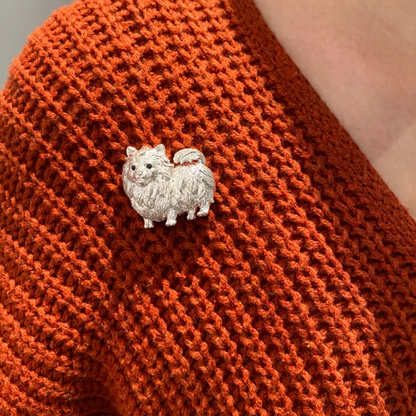 925 Silver Dog Brooch Pendant | Pomeranian Jewelry | Sapphire Eyes Pin | Handmade Gift for Pet Lovers & Friends