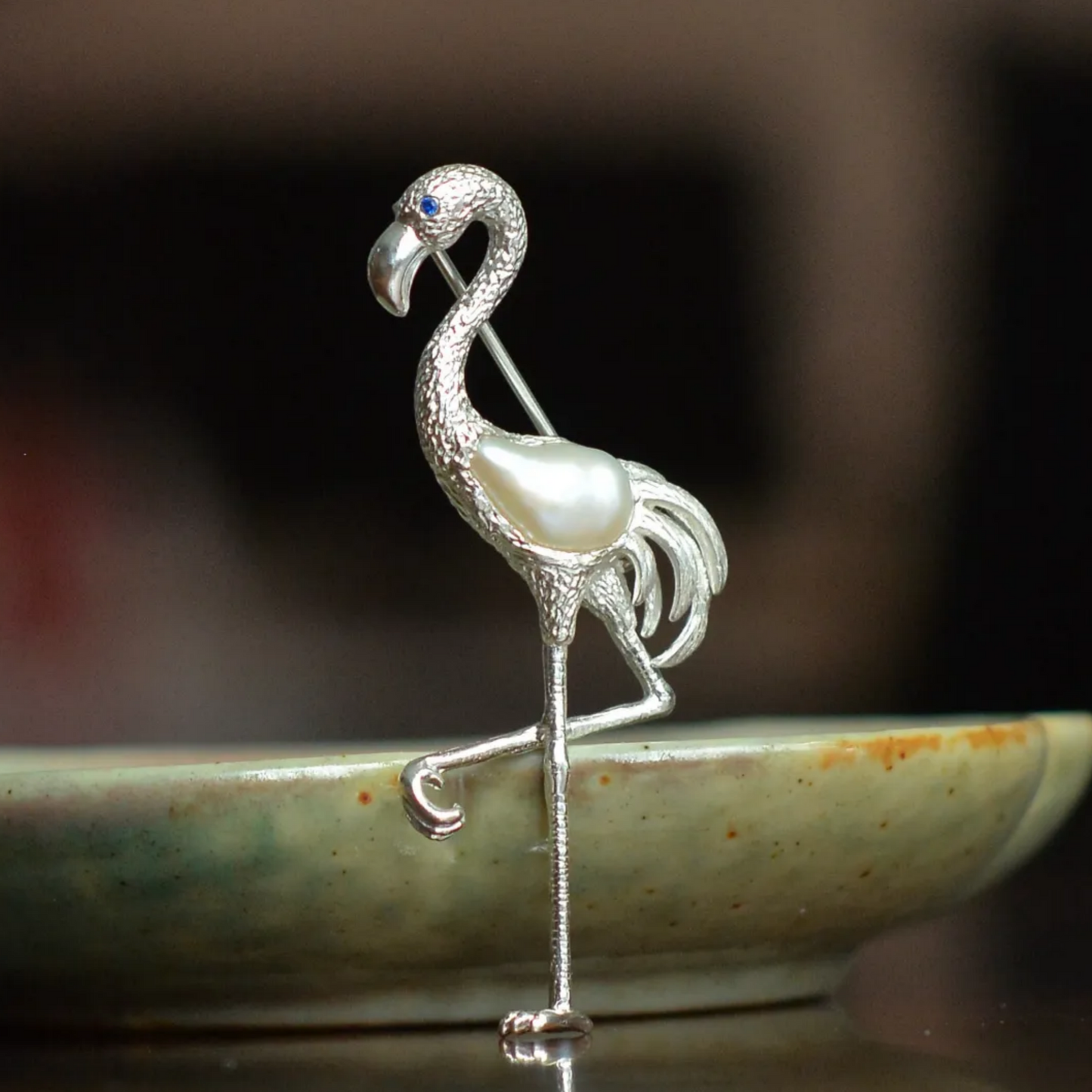 925 Silver Flamingo Brooch Pendant | Pearl Bird Jewelry | Handmade Elegant Gift for Women | Balance & Grace Symbol Pin