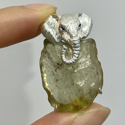 Elephant Pendant in 925 Silver & Meteorite | Handmade Strength Totem Necklace | Protective Gift for Him or Her