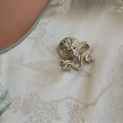 Dragon Brooch Pendant | 925 Silver & Ruby Eyes | Handmade Mythic Totem Jewelry Gift for Men