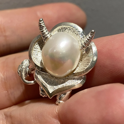 Taurus Zodiac Brooch Pendant | 925 Silver Pearl Amulet | Handmade Astrology Jewelry Gift for Her or Him