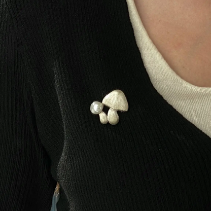 925 Silver Mushroom Brooch Pendant | Pearl Fairycore Jewelry | Handmade Nature Amulet Gift for Dreamers & Gentle Souls