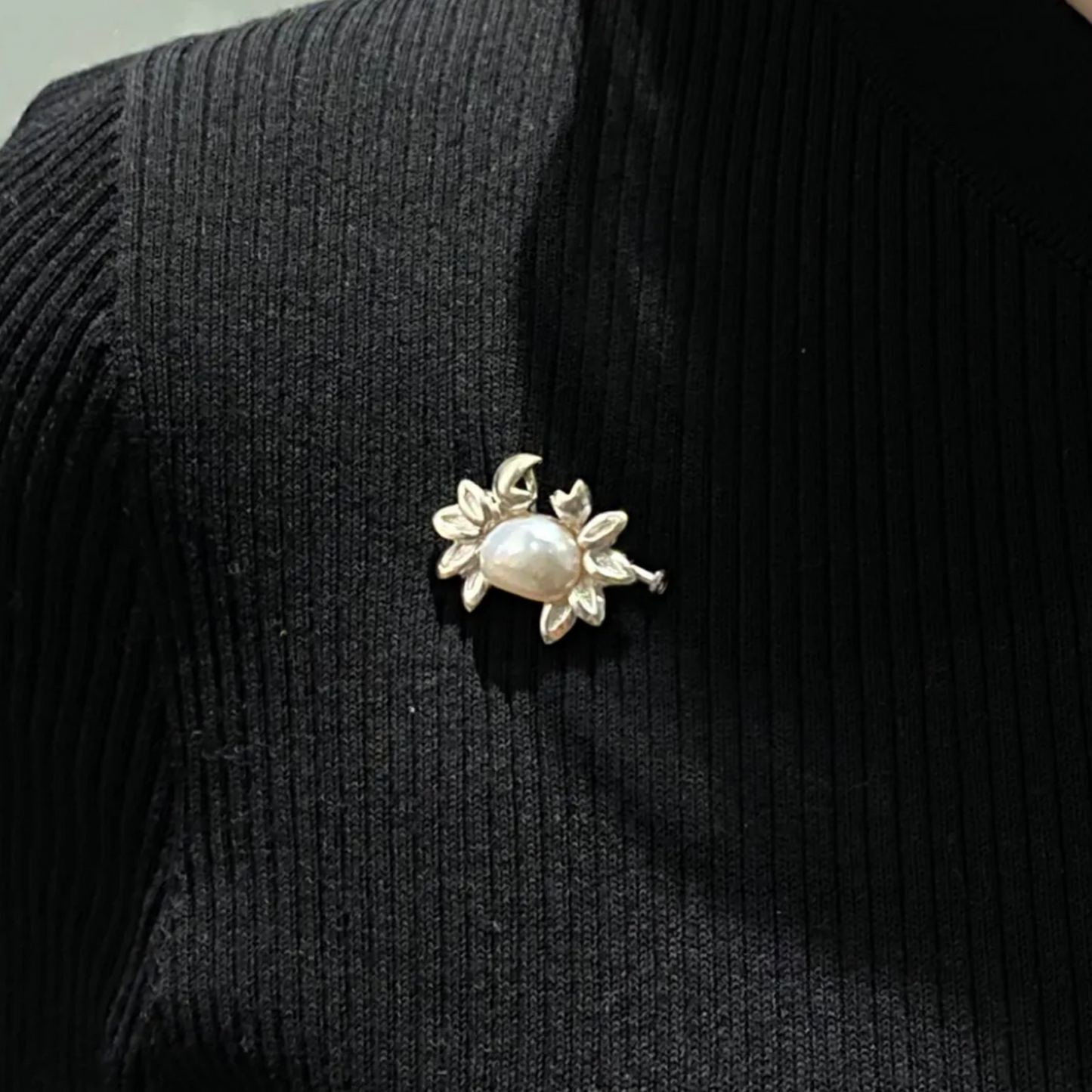 Cancer Brooch Pendant | 925 Silver & Natural Pearl | Handmade Zodiac Gift for Emotional Balance & Love