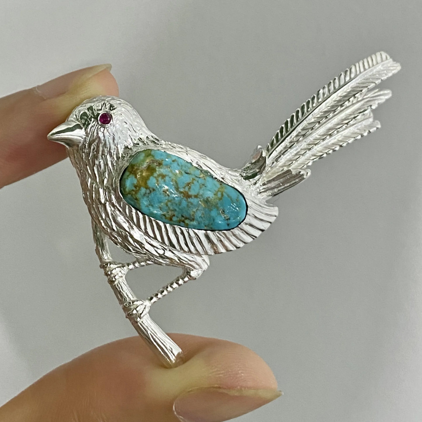 Magpie Brooch Pendant in 925 Silver & Natural Turquoise | Handmade Bird Totem Jewelry | Gift for Her or Nature Lovers