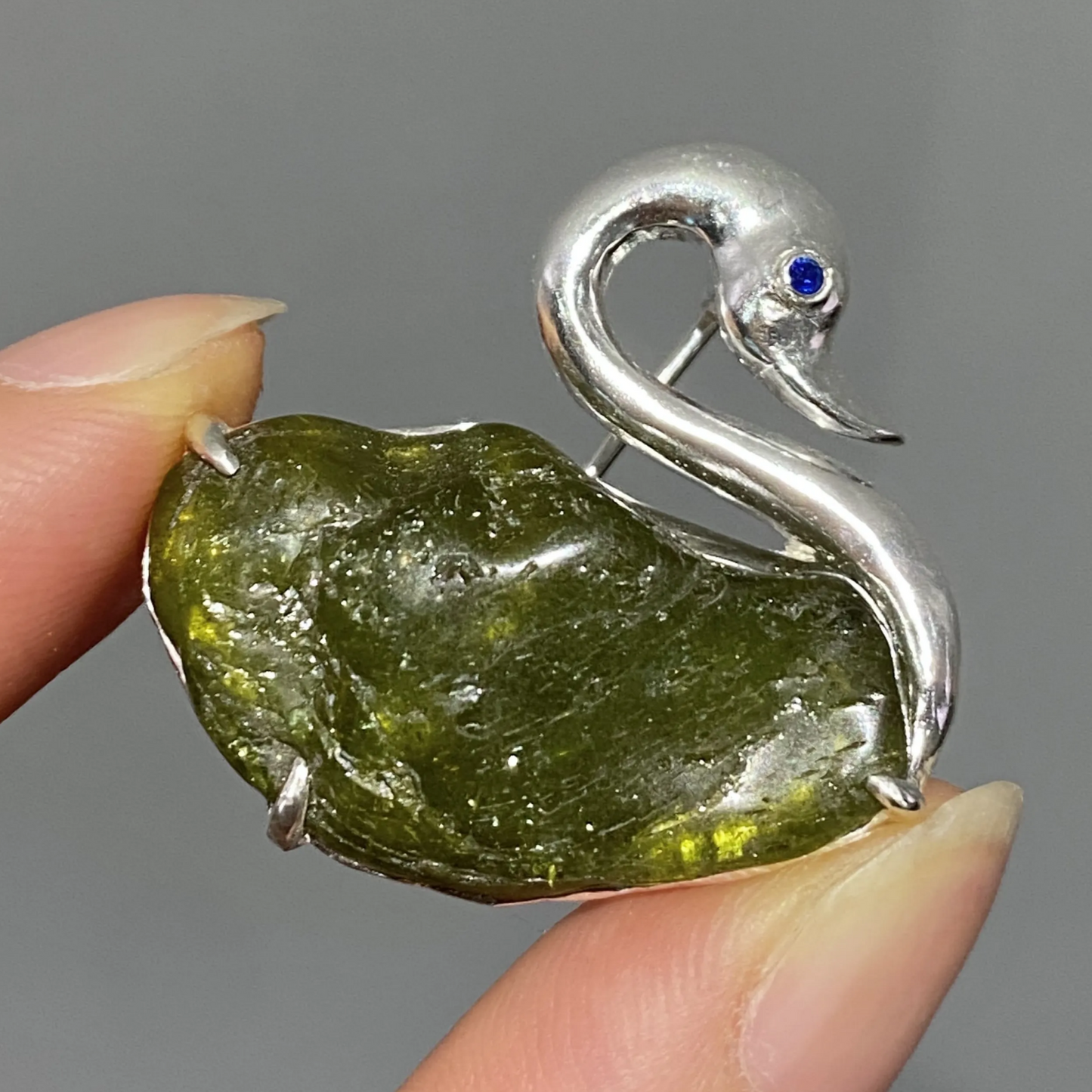 Swan Brooch Pendant | 925 Silver & Raw Tourmaline | Handmade Nature Amulet Gift for Her