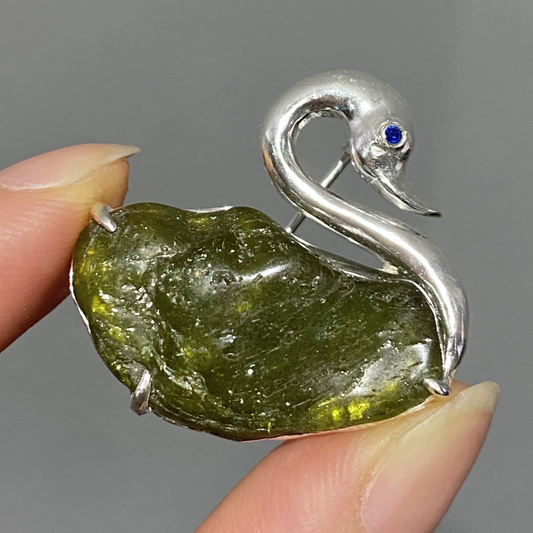 Swan Brooch Pendant | 925 Silver & Raw Tourmaline | Handmade Nature Amulet Gift for Her