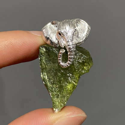 Elephant Totem Brooch Pendant | Natural Green Tourmaline & 925 Silver | Spiritual Animal Amulet Gift for Him & Her