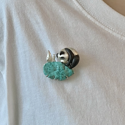 Panda Brooch Pendant in 925 Silver & Raw Turquoise | Handmade Animal Totem Jewelry | Healing Gift for Her or Nature Lovers