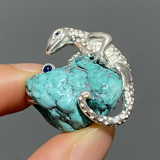 Chameleon Brooch Pendant in 925 Silver with Turquoise | Handmade Animal Totem Jewelry | Gift for Nature Lovers