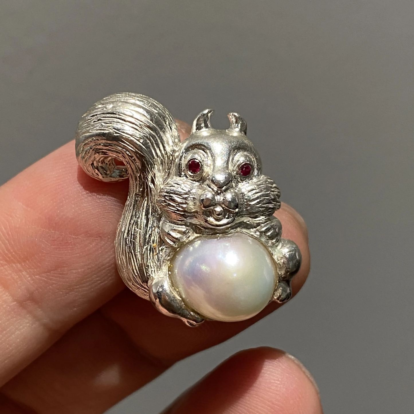 925 Silver Squirrel Pendant | Pearl & Ruby Animal Necklace | Handmade Silver Jewelry | Gift for Dreamers & Quiet Souls