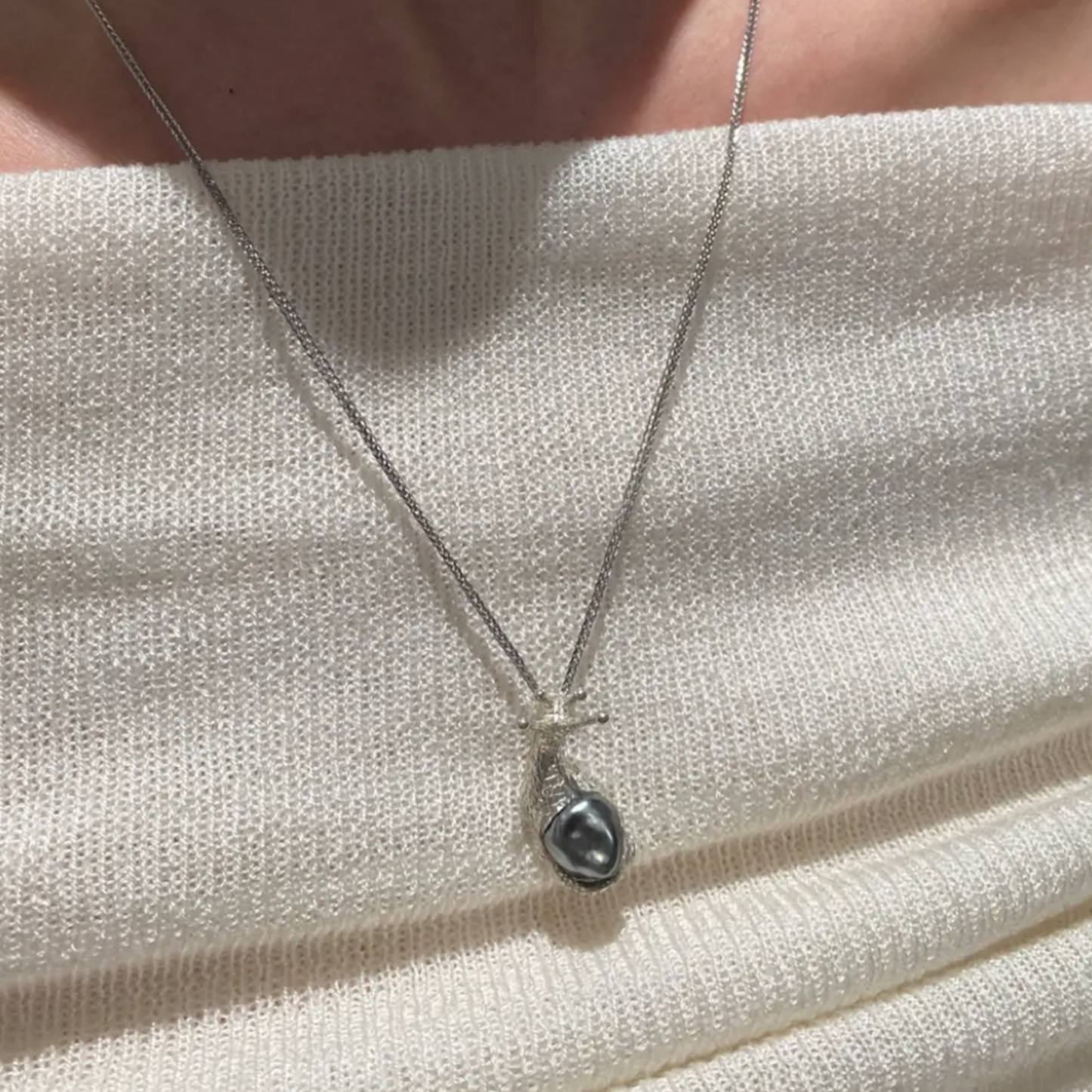 Snail Pendant Necklace | 925 Silver with Keshi Pearl | Handmade Animal Totem Gift for Her