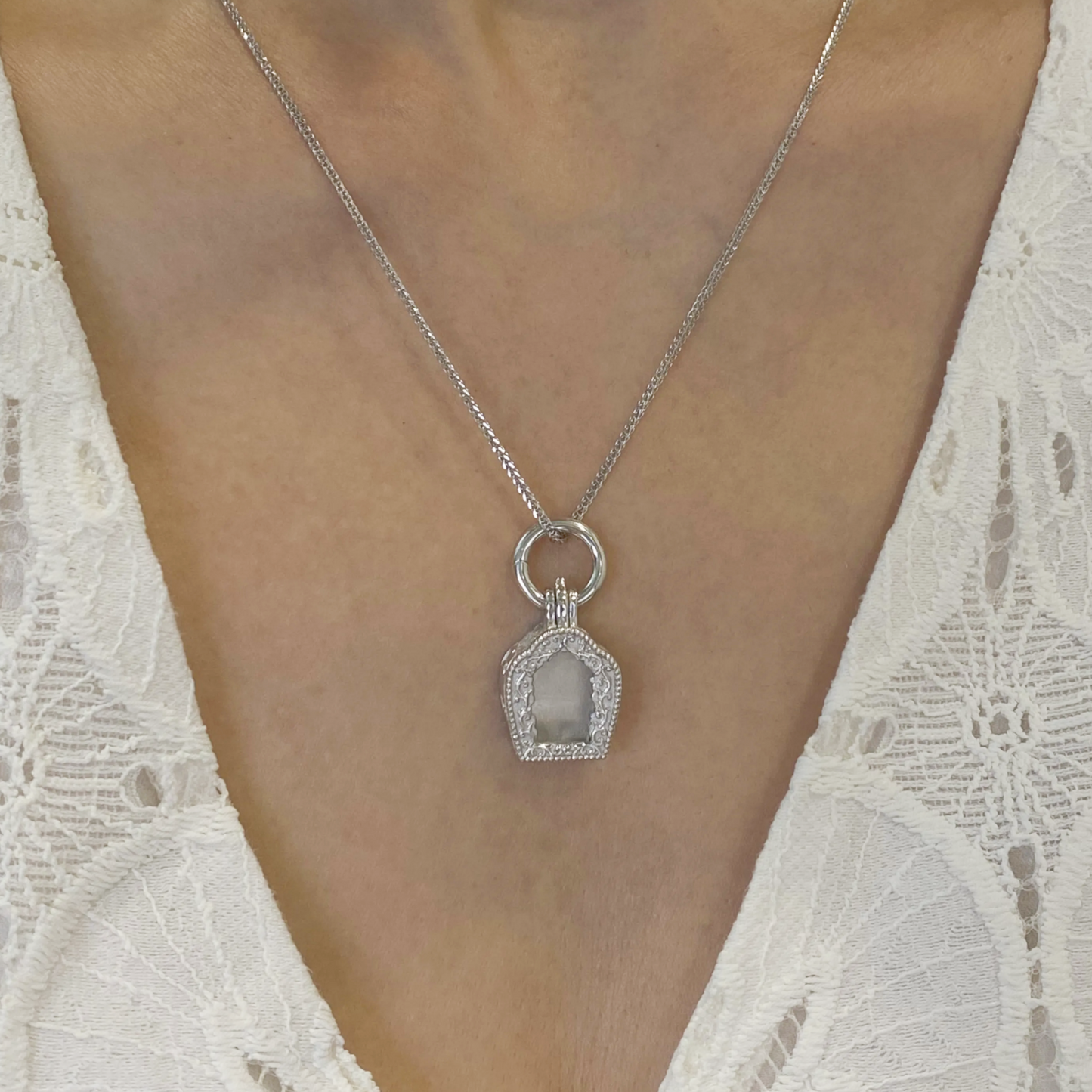 925 Silver Amulet Pendant with Temple Frame & Acrylic Window | Openable Locket for Prayer Notes or Blessings | Spiritual Gift for Her or Him