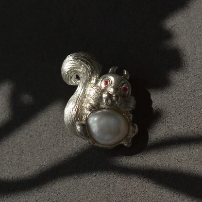 925 Silver Squirrel Pendant | Pearl & Ruby Animal Necklace | Handmade Silver Jewelry | Gift for Dreamers & Quiet Souls