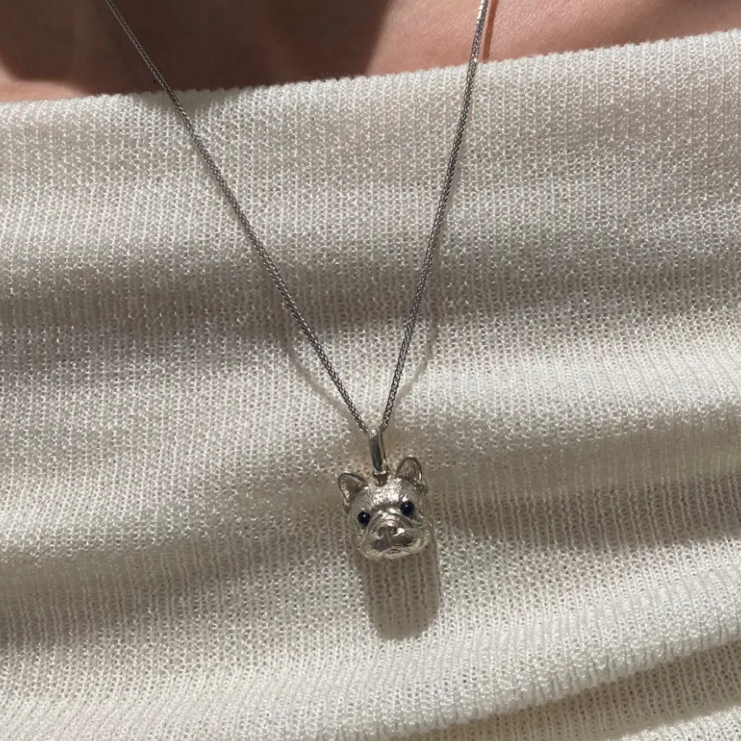 French Bulldog Pendant | 925 Silver Necklace with Sapphire Eyes | Dog Lover Gift & Pet Memorial Jewelry